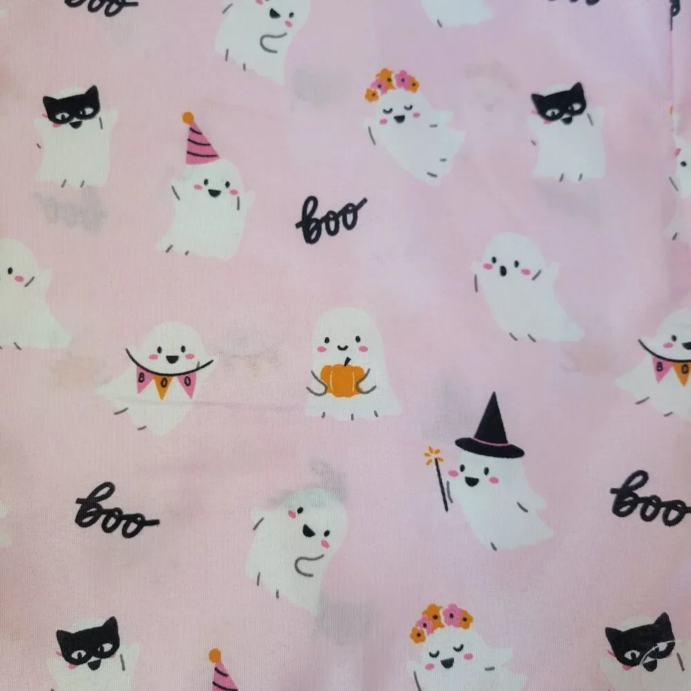 Halloween Pink White Cute Ghosts Boos & Bones FULL 5pc Sheets Set Girls Bedding